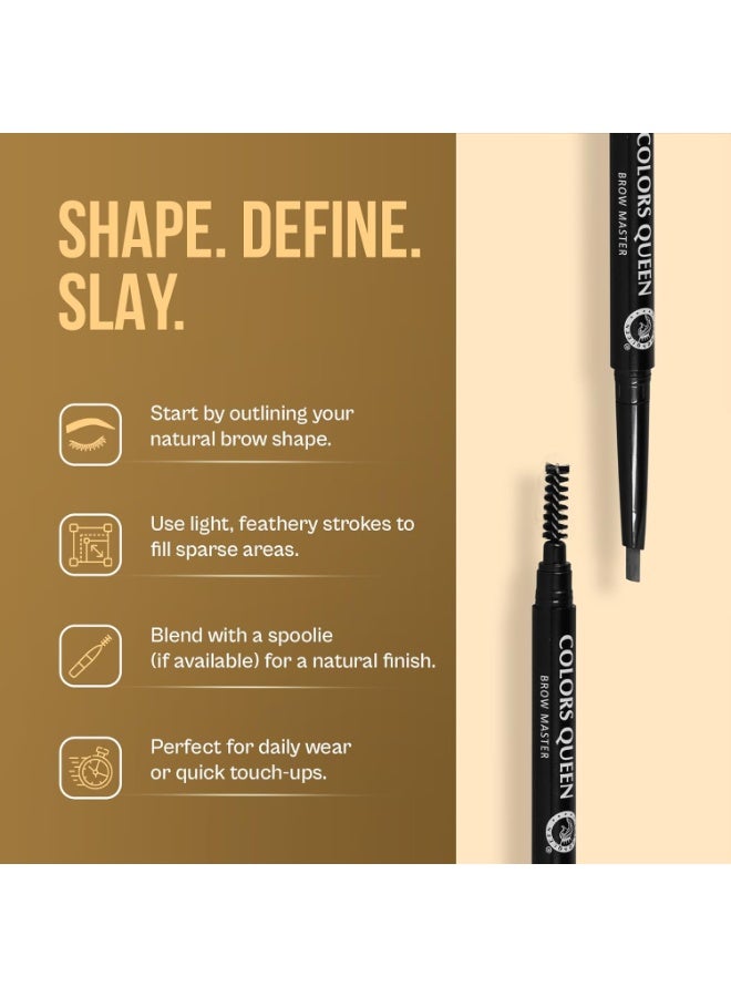 Colors Queen Brow Master Eyebrow Definer Pencil with Spoolie | Natural Looking Brows | Smudge Proof, Waterproof and Long Lasting Eyebrow Pencil (Black) - Image 4